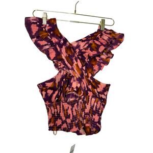 Anthropologie Pleated‎ Ruffle Halter Top Women S Maroon Boho Sleeveless NWT